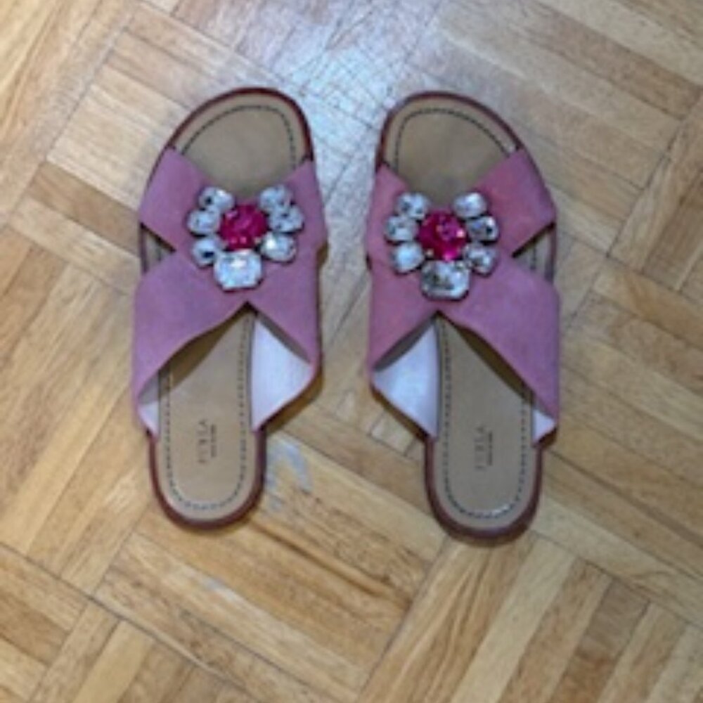 Furla Ponyskin Embellished Slides 36.0